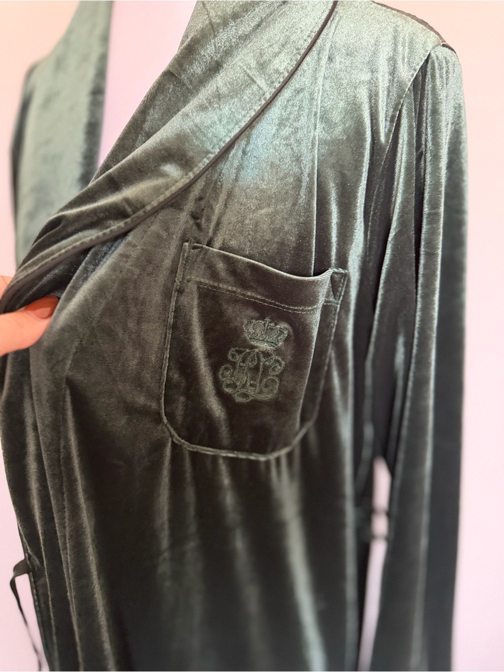 Lauren Ralph Lauren Green Velvet Robe M - Picture 4 of 7